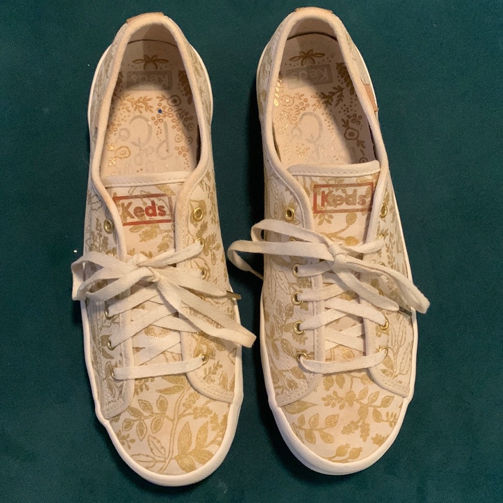 keds x rifle paper co floral gold print sneakers
